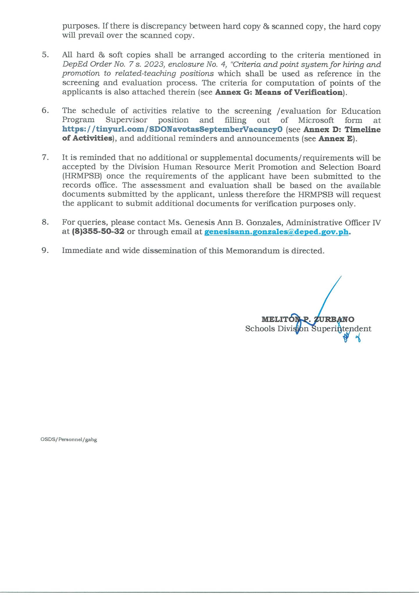 NOTICE OF VACANCY Position: Education Program Supervisor (Araling ...