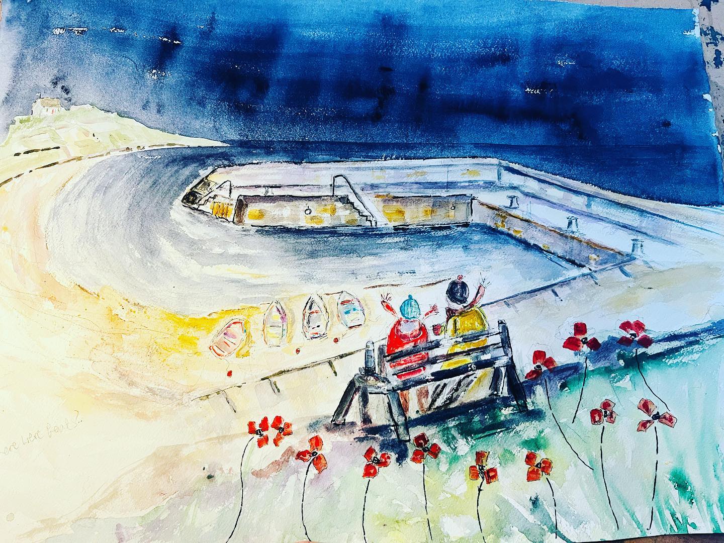 Scallop boat entering Portrush harbour, oil painting by Ken Millar.