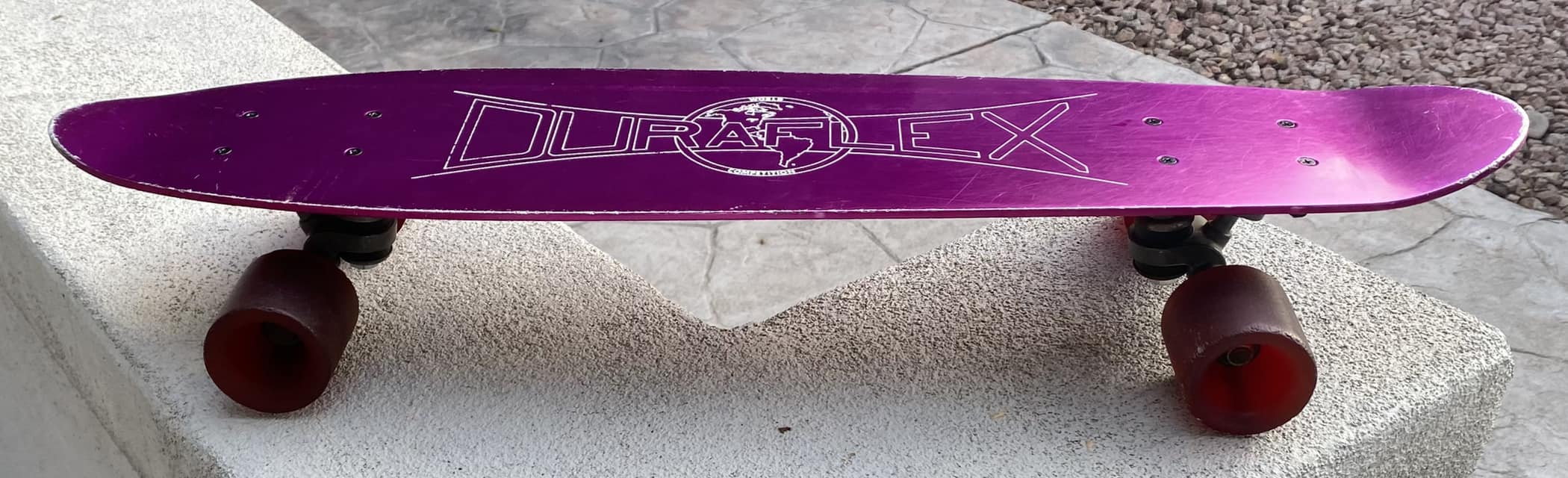 Restored 1970s Duraflex World Champion skateboard