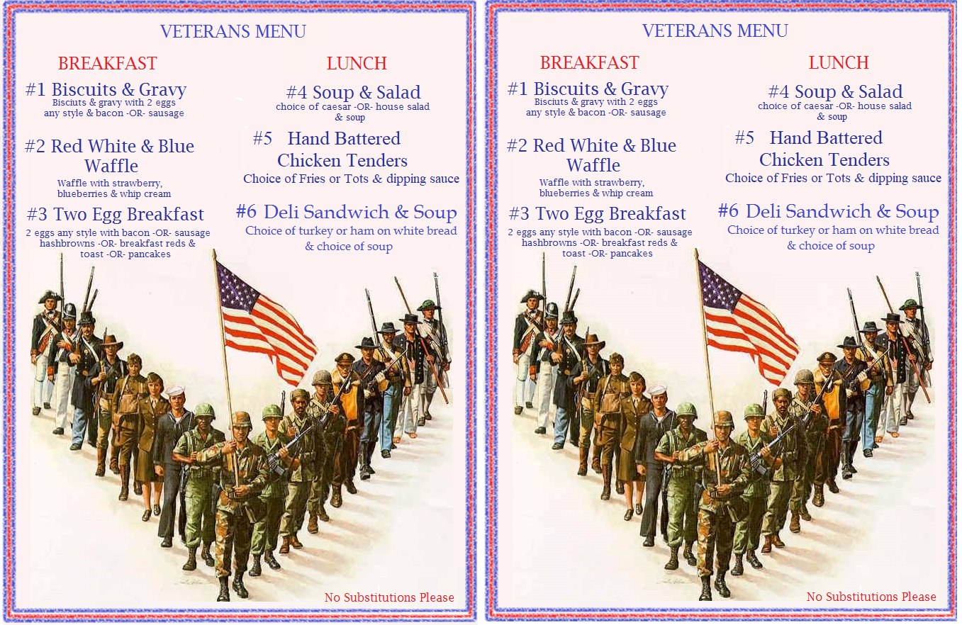 FREE SPECIAL VETS MENU ... - J's Restaurant & Lounge