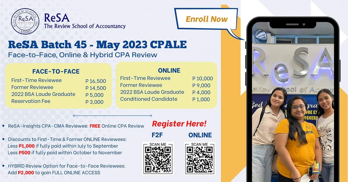 Resa - ReSA CPA Review Batch 45 – May 2023 CPALE Batch 45 FACE-2-FACE ...