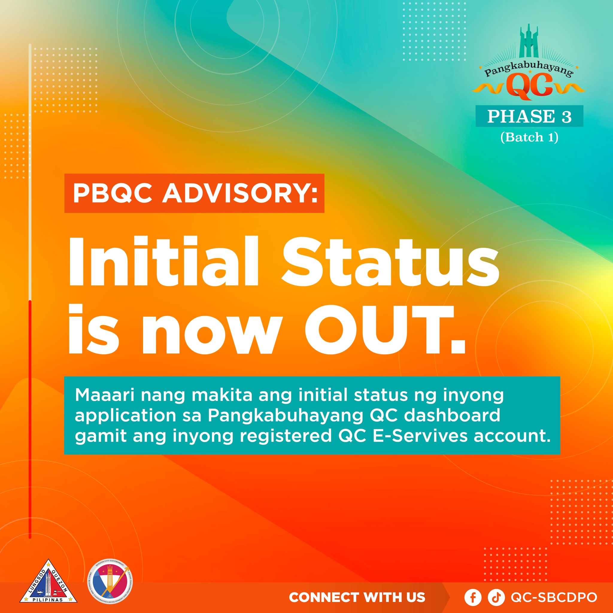 🚨 PBQC Advisory 🚨 ️ Initial Status is now OUT ️ Maaari nang makita ang ...