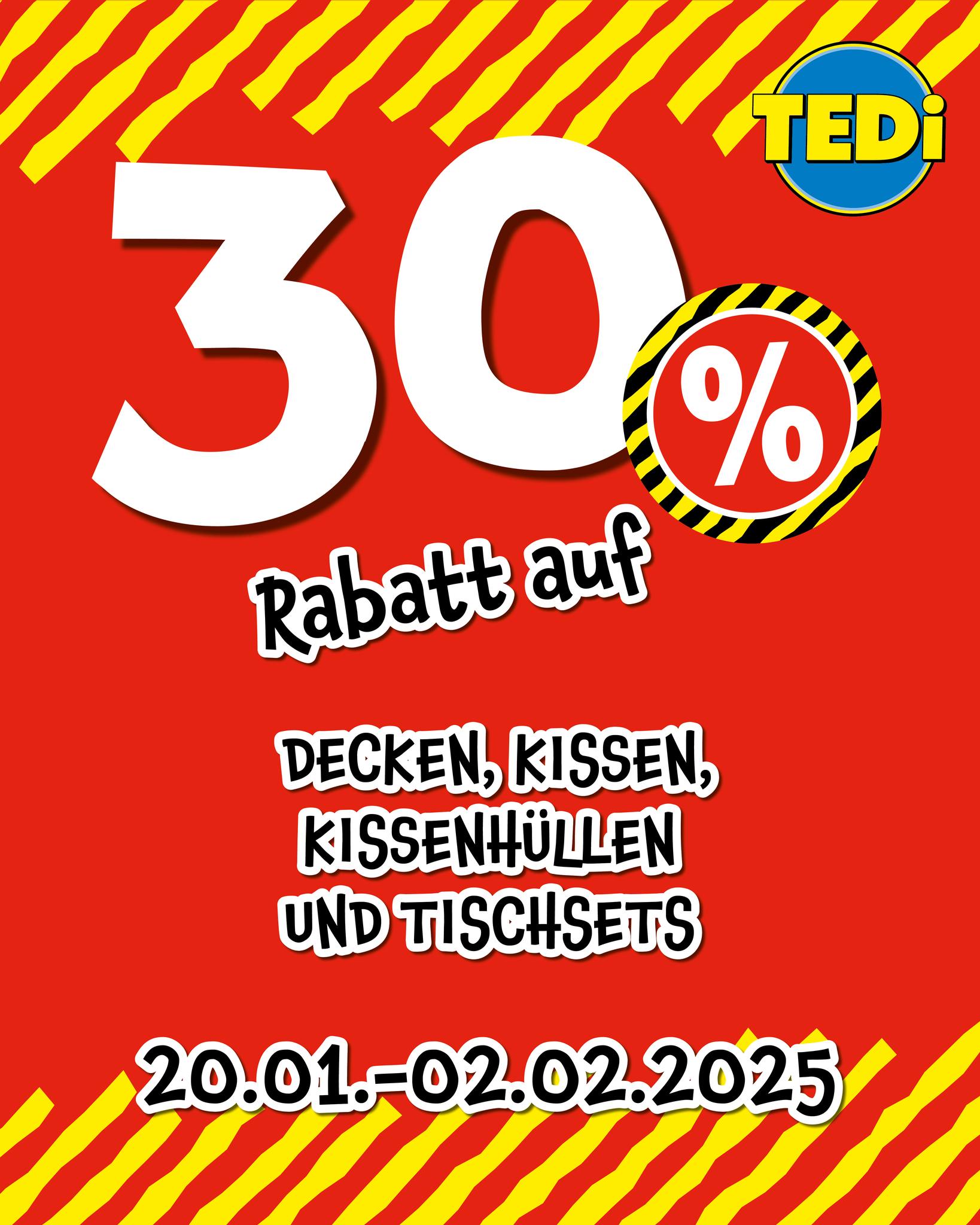 Noch auf der Suche nach bequemen Sachen für euer Kuschelnest zuhause? 🛏️ Dann schnell zu TEDi und sichert euch Rabatte von 30% auf Decken, Kissen und Kissenhüllen!