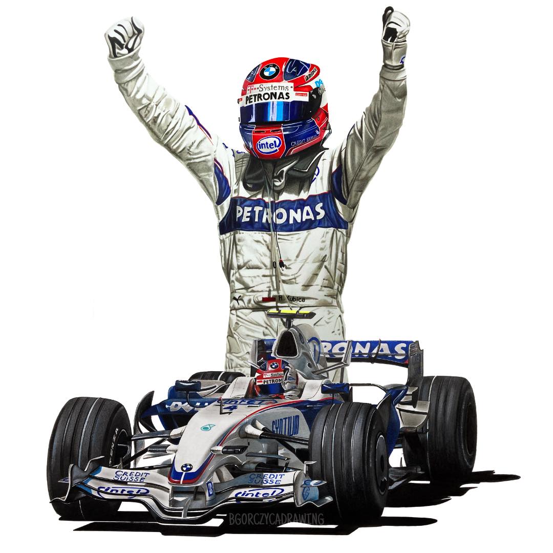And here it is - Robert Kubica and his BMW F1.08 after victory in