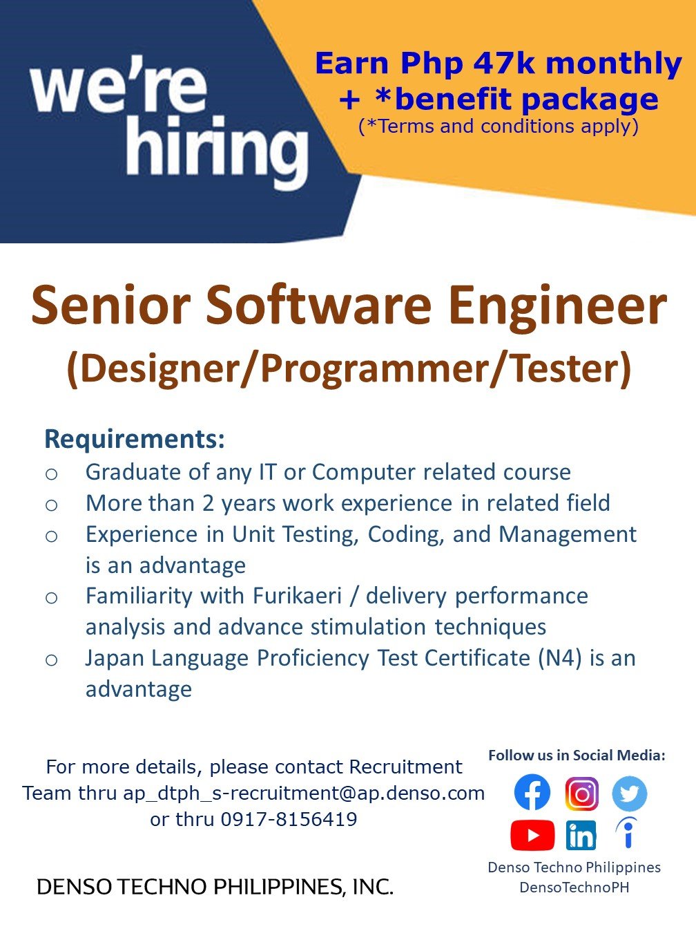 Denso Techno Philippines Inc. - We need SENIOR SOFTWARE ENGINEERS ...