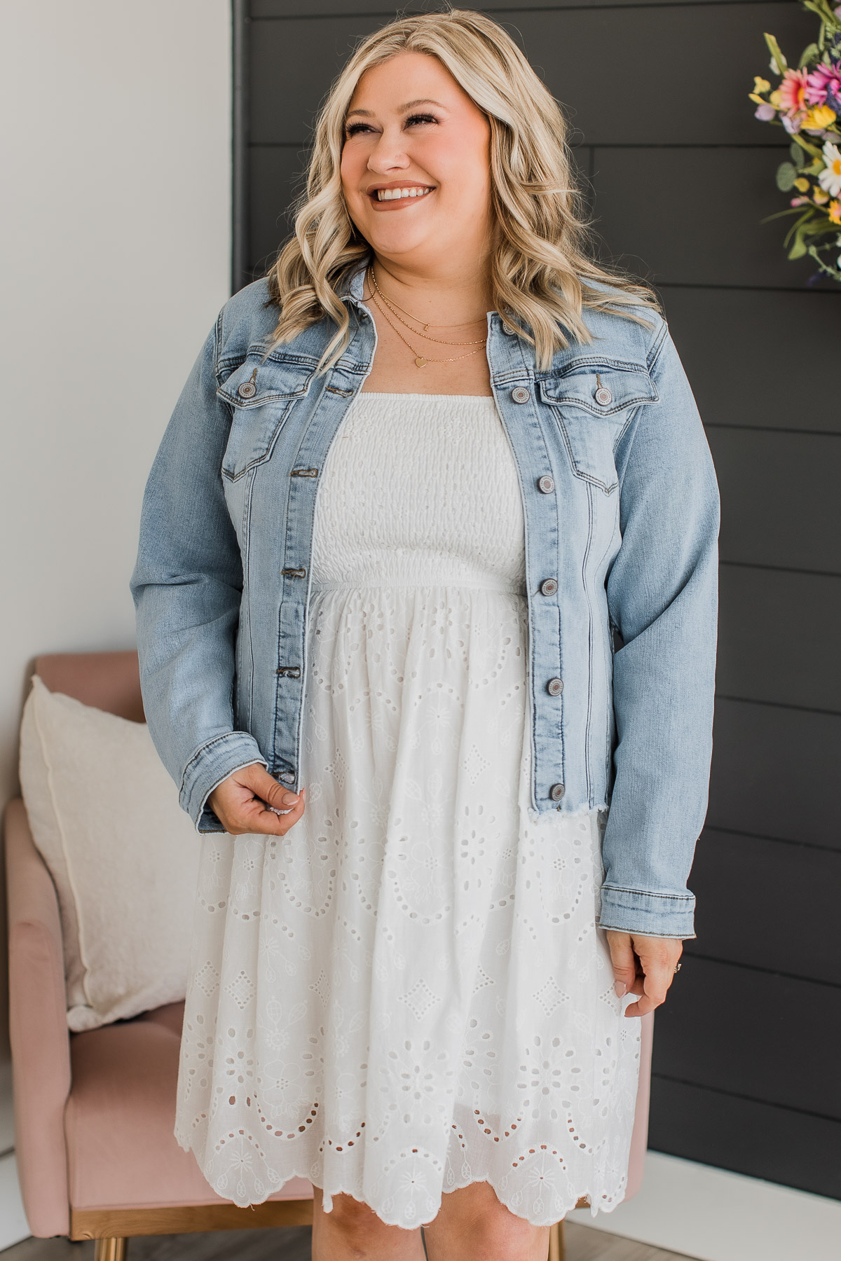 lace dress with denim jacket How cute is this smocked and combo?! 🤍 Shop these styles the links below! Shop This Dress >>> https://bit.ly/3LHqEfq Shop The Jacket >>> https://bit.ly/3ZfyD6U Follow Us On Instagram But what happens to Signature Wedding Dresses An elegant red midi Size:12.5 US Women (9.5 UK/AU) denim jacket over dress
