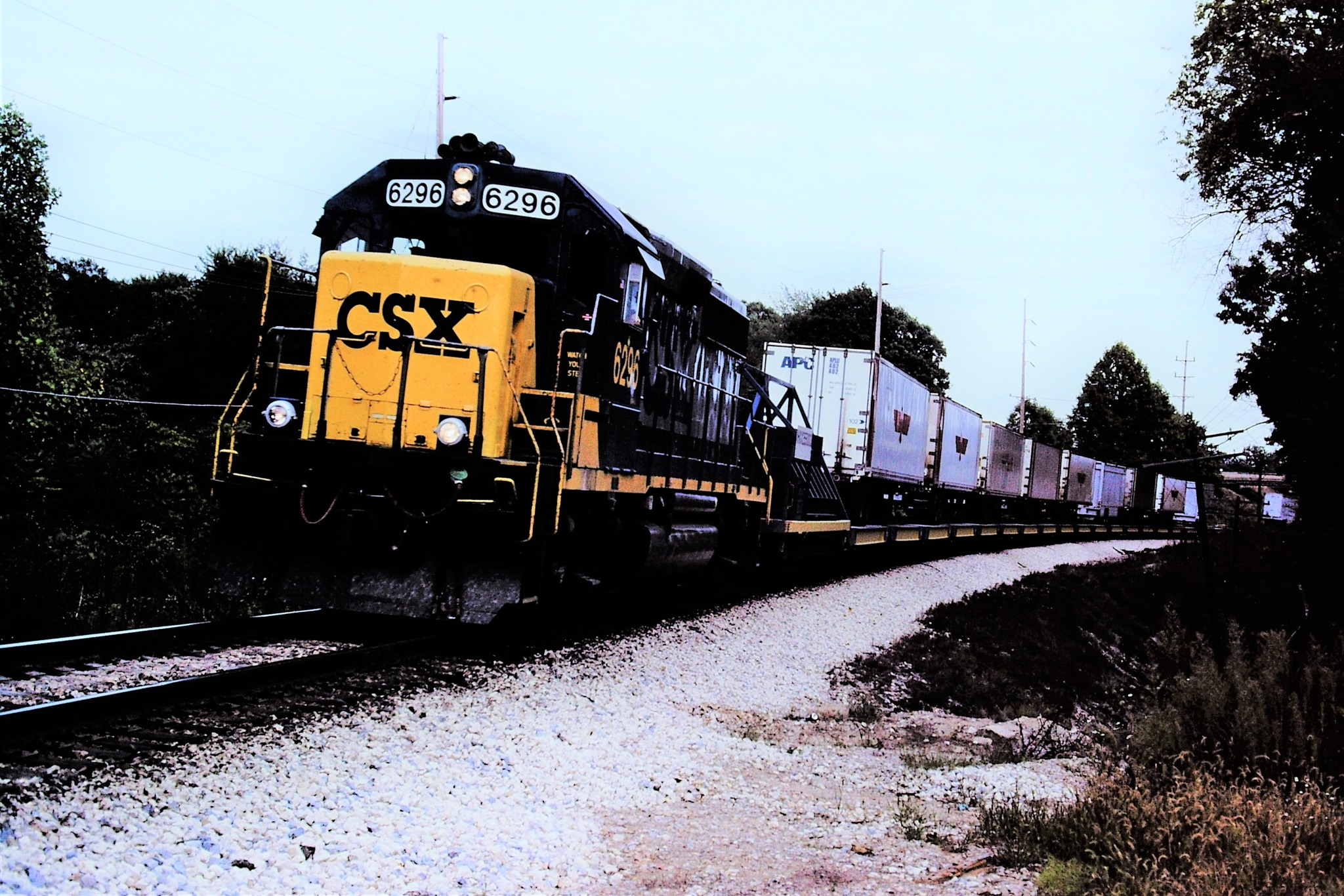 Westbound CSX #6296 with R161 the Iron Hi-Way train at Riverside