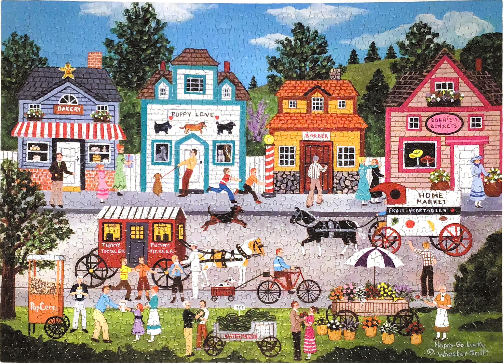 Completed 1000-piece Happy Go Lucky jigsaw puzzle by Jane Wooster