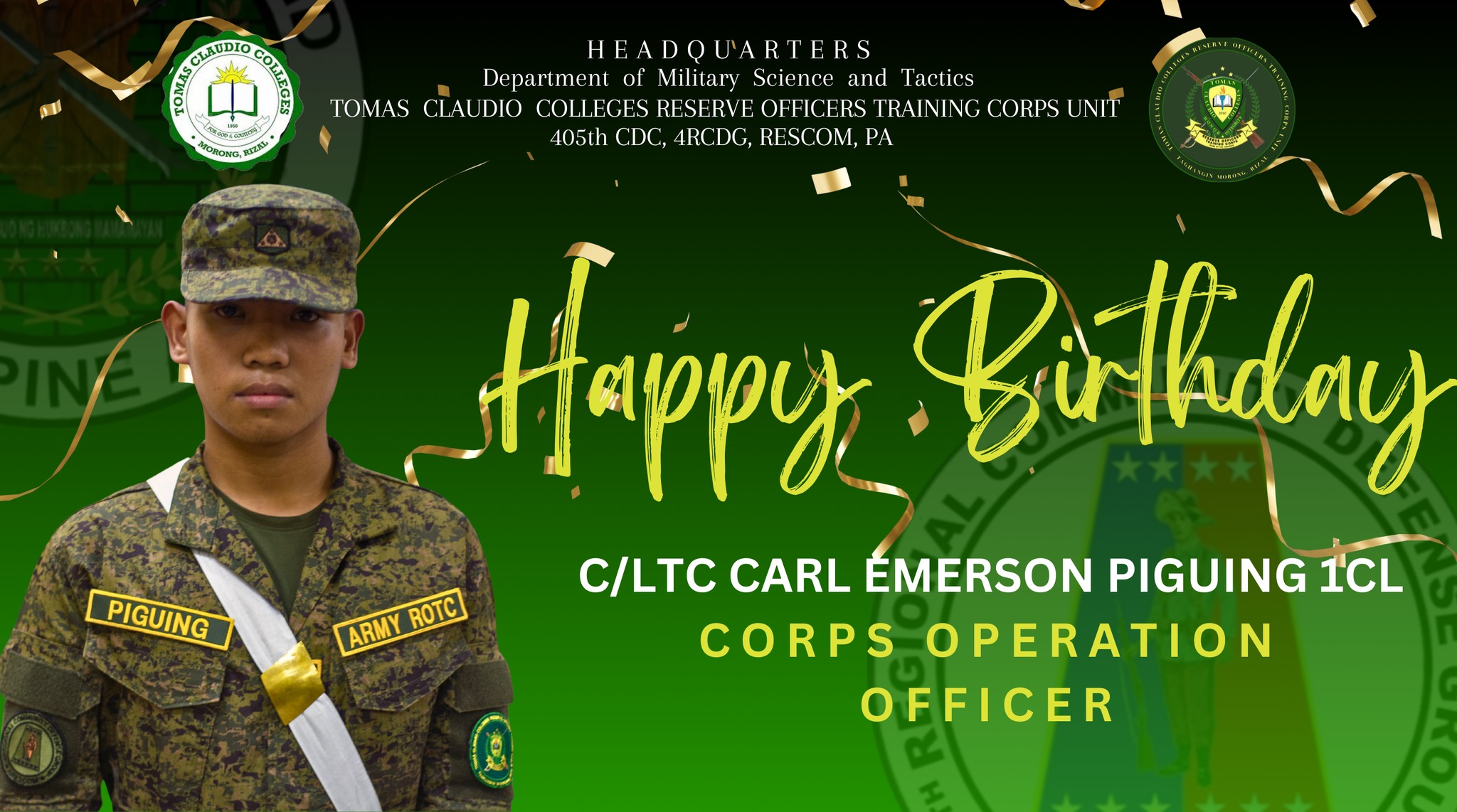 TCC ROTC UNIT - Happiest Birthday C/LTC CARL EMERSON PIGUING 1CL our ...