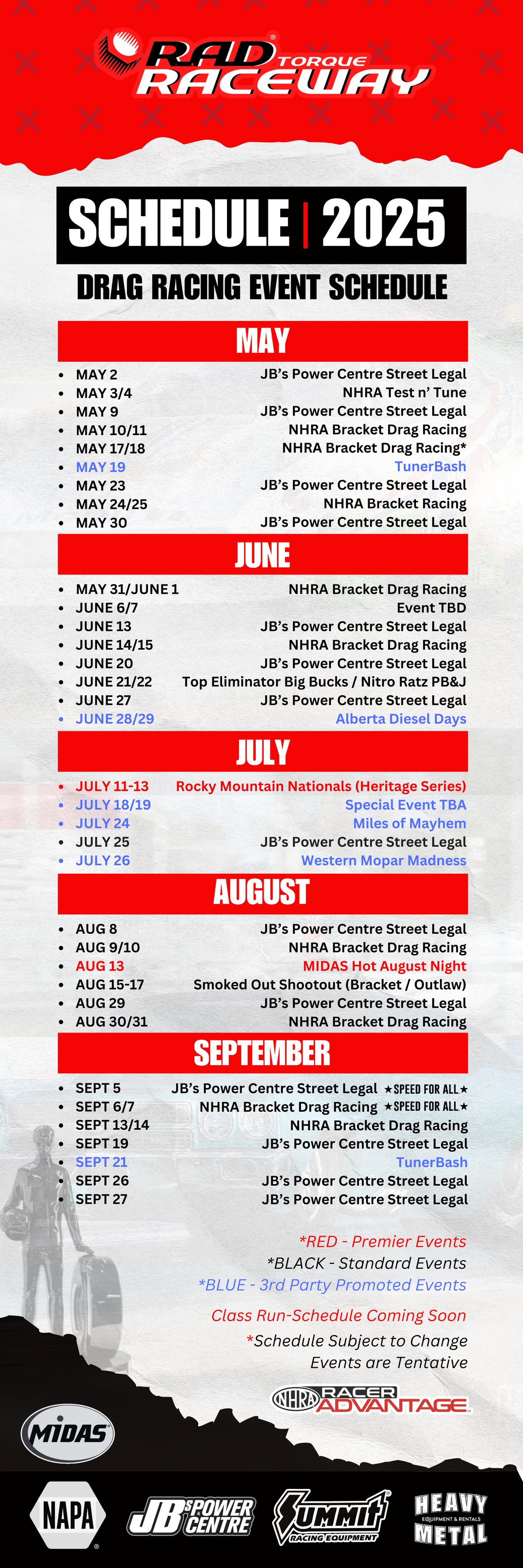 ‼️ Our 2025 Drag Racing Schedule is... - RAD Torque Raceway | Facebook