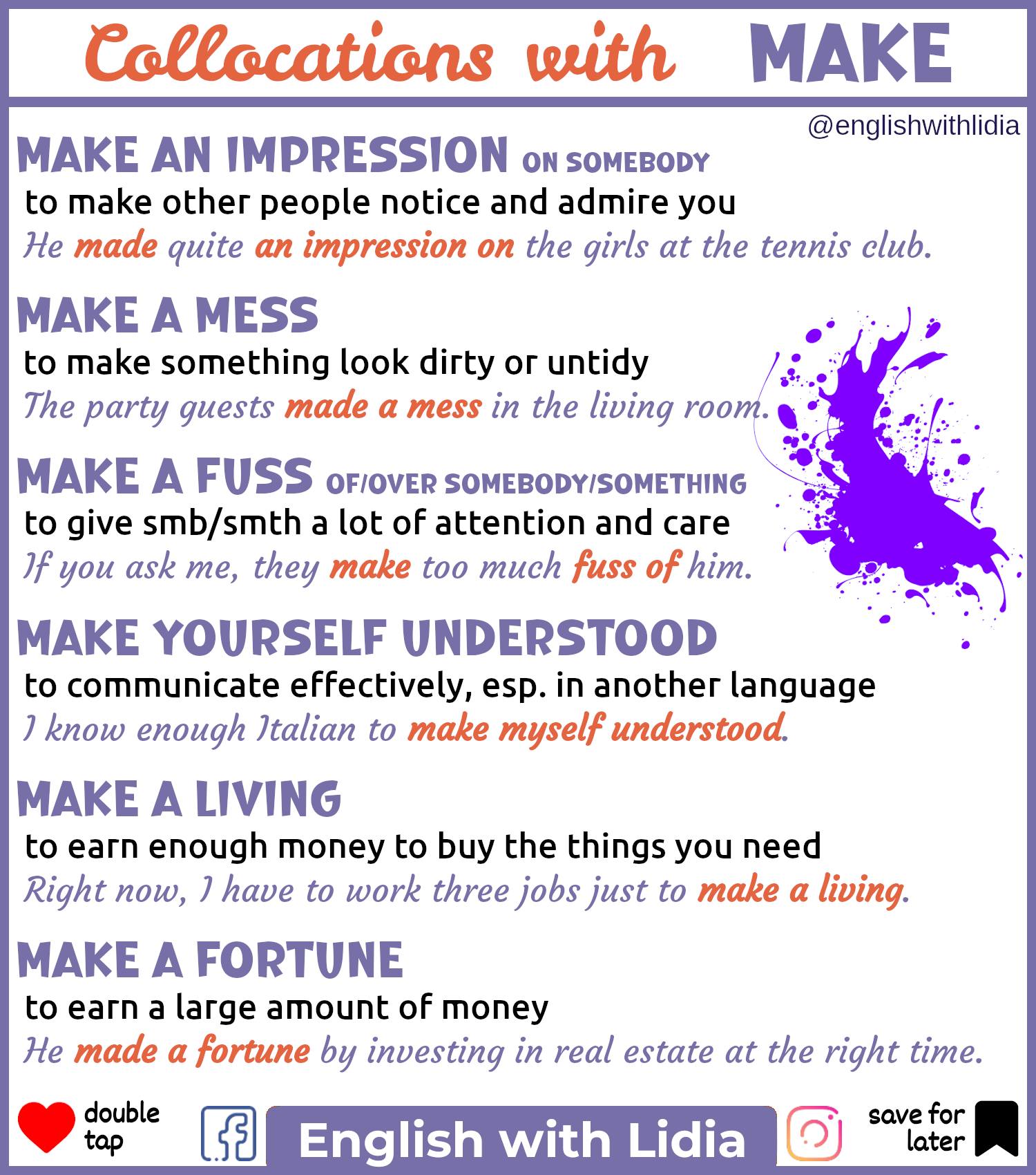 English - 🔻 Collocations with the verb MAKE. Can you usually make ...