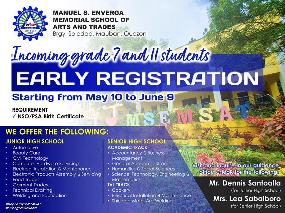 ATTENTION 📢 Incoming Grade 7 and Grade 11 students! Early registration ...