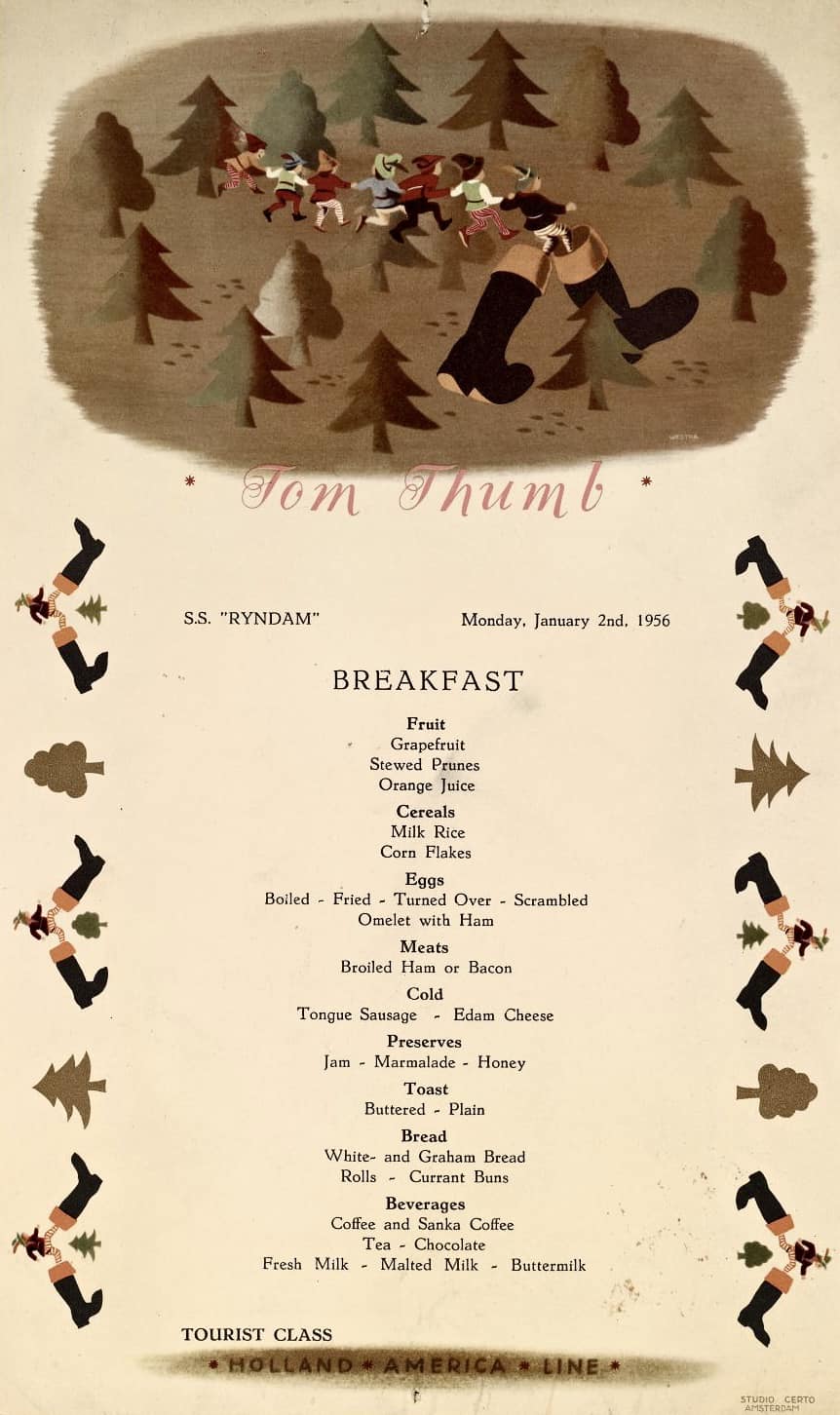 Menu from S.S. Lurline. 1956. Zoom in to see everything. From the