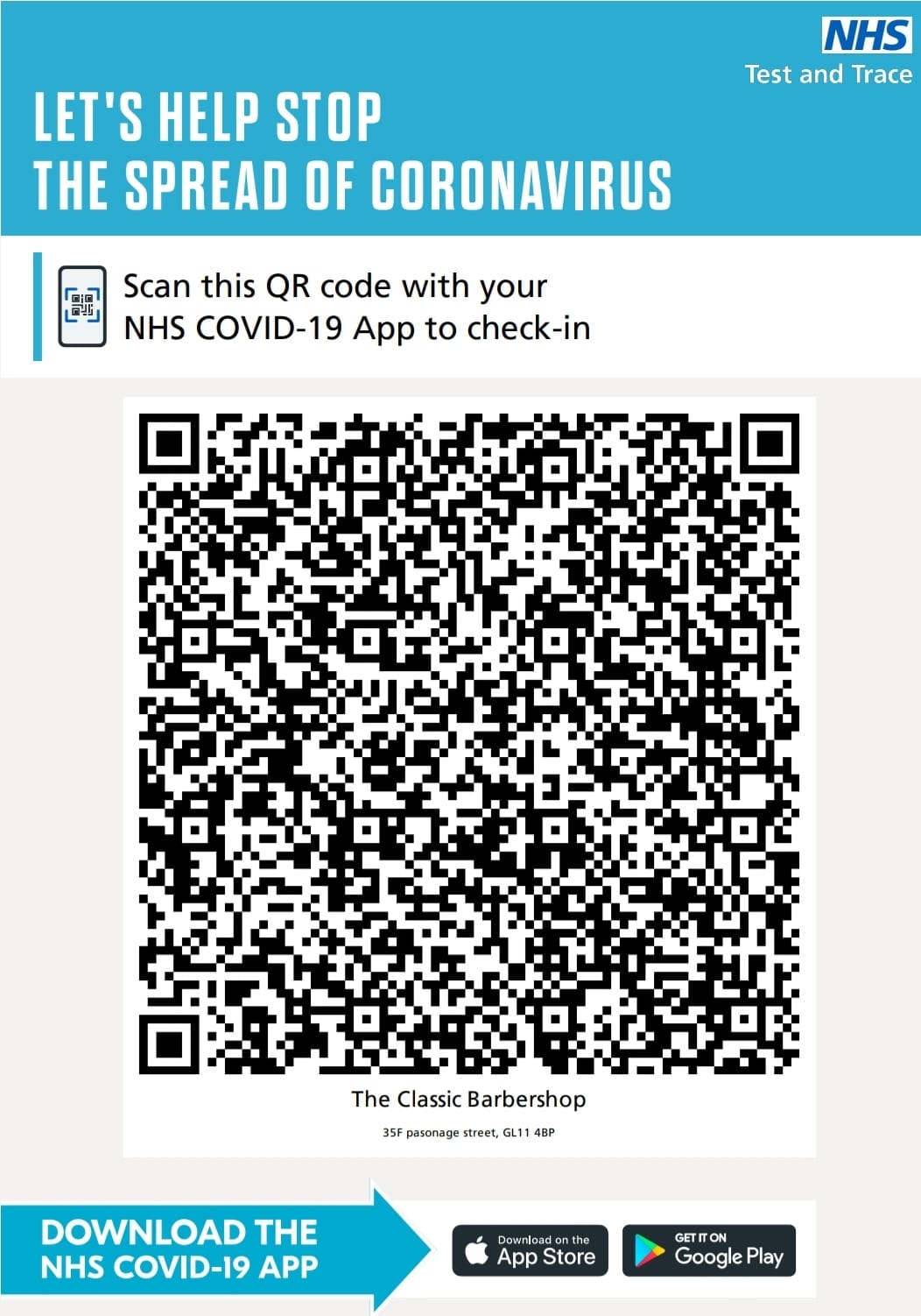 Our NHS Track and Trace QR code... - The Classic Barbershop