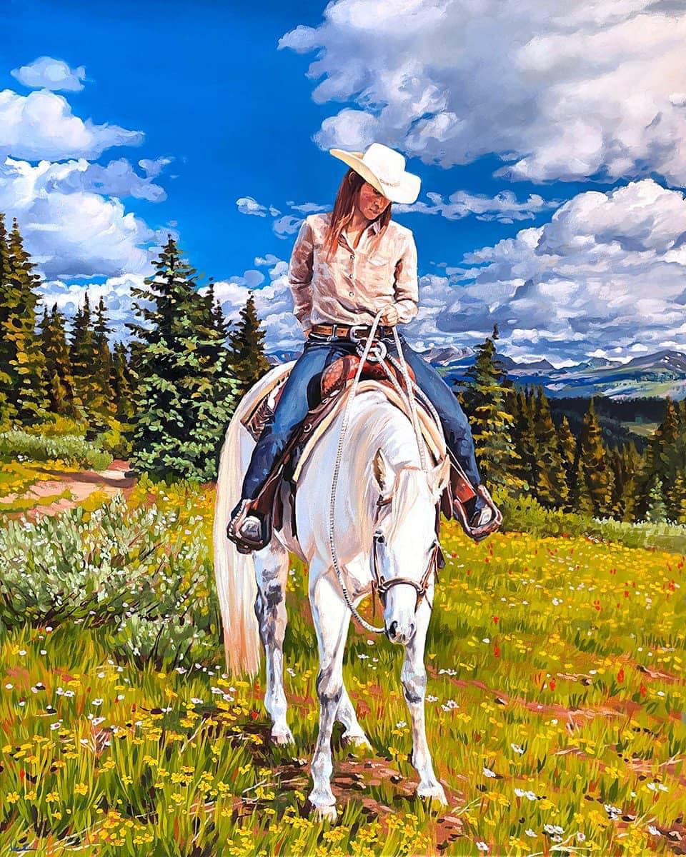 Henry - This vintage artwork features a graceful woman riding a ...