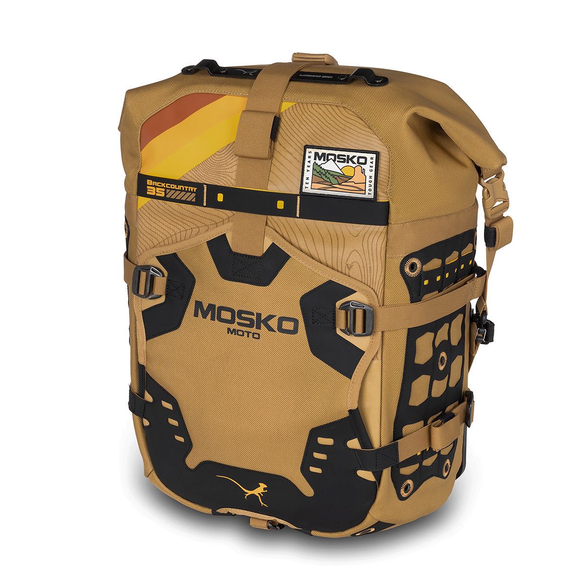 Mosko Moto Backcountry panniers in 10 year high desert color