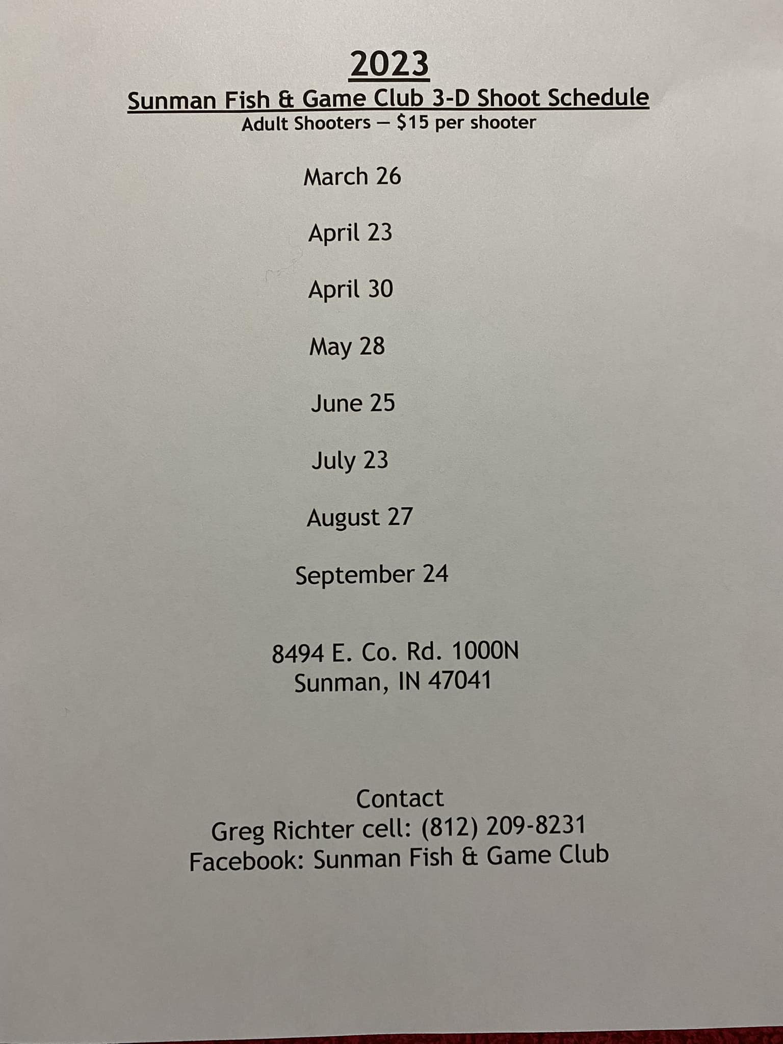 Sunman - Below is the 3-D Shoot Schedule for 2023. | Facebook
