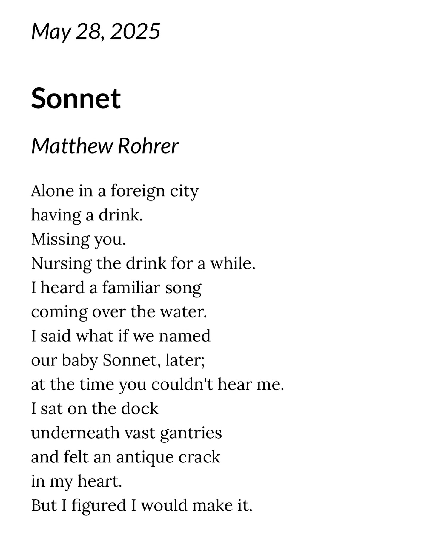 Sarah - This poem by Matthew Rohrer in today’s Poetry Daily. ️ | Facebook