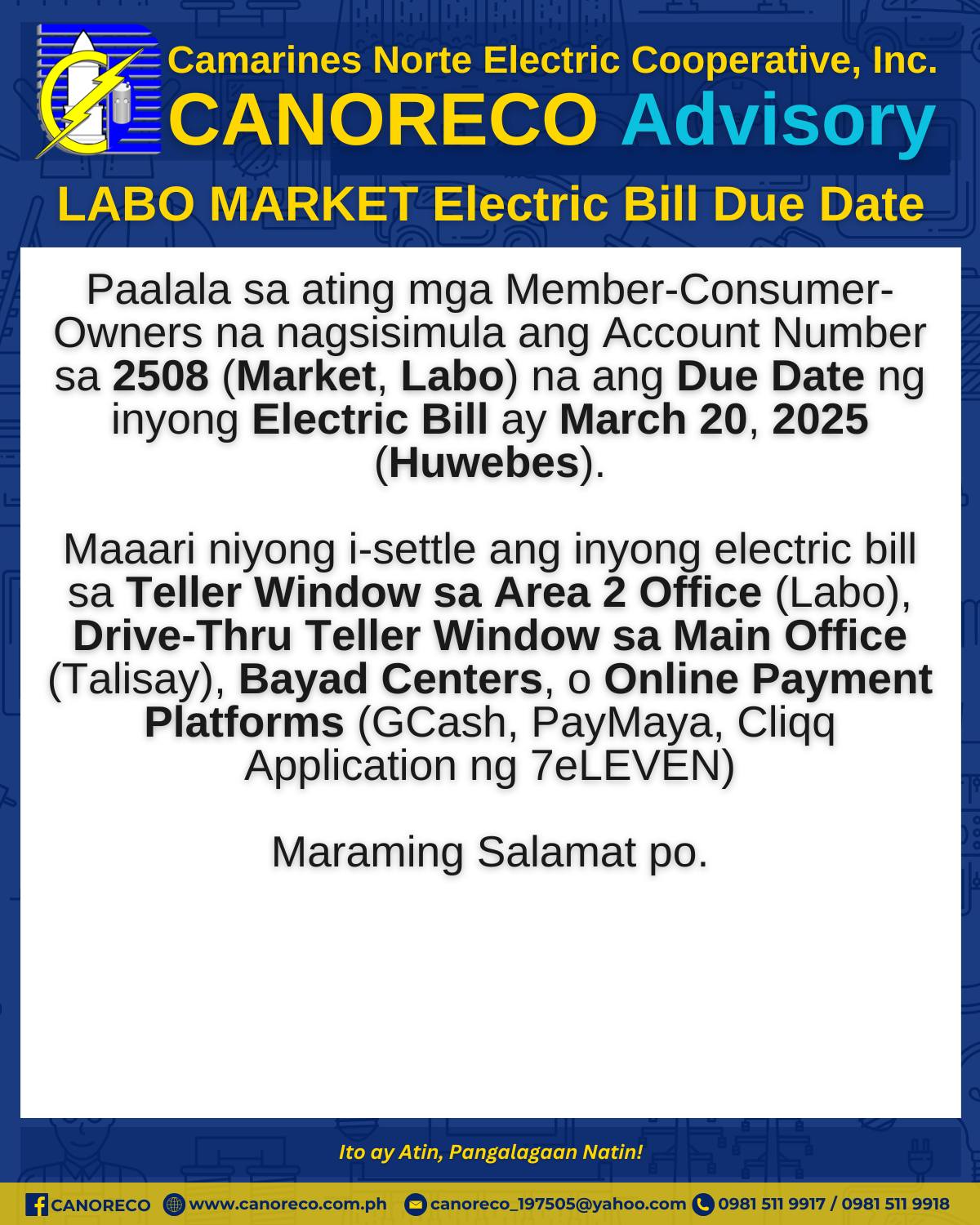 CANORECO - CANORECO Advisory. Paalala sa ating mga Member-Consumer ...