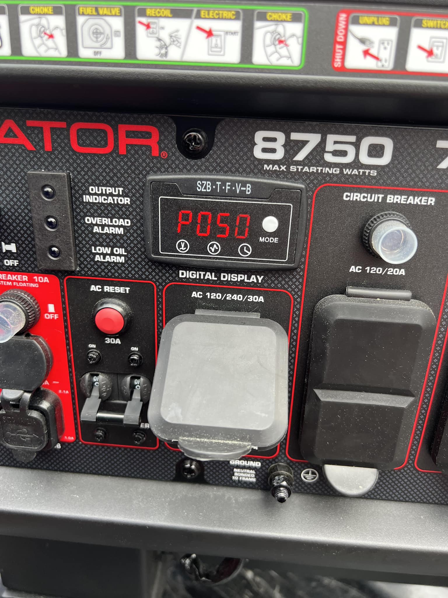 What does code PO 62 mean for a Predator 8750 generator?