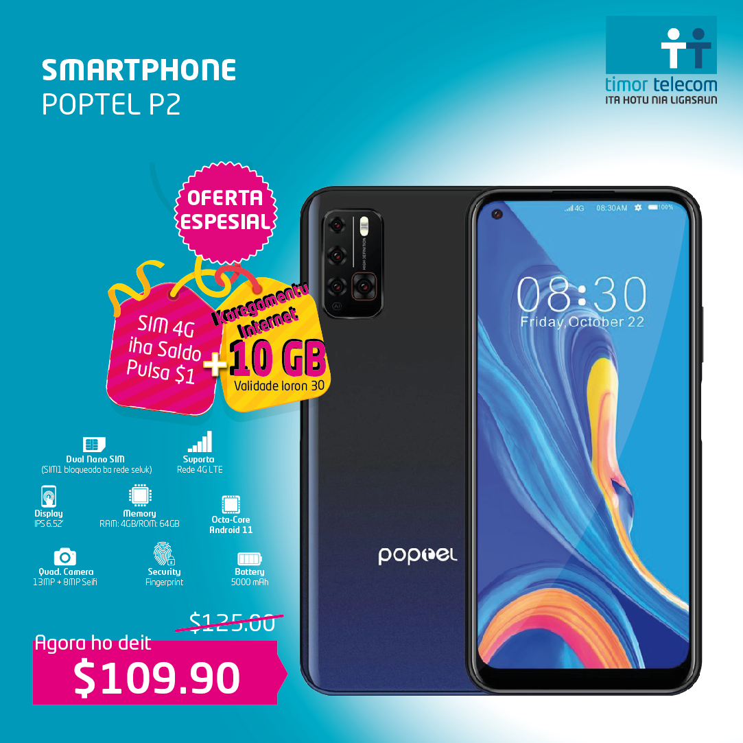 Timor - AGORA! Smartphone POPTEL P2 ne’ebé antes ne’e ho folin $125.00 ...