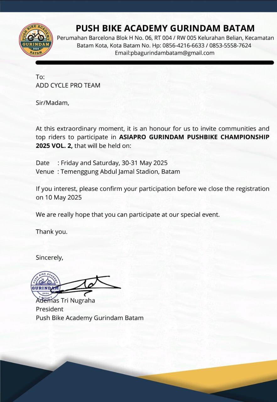 ADDA - Thank you for invitation Pba Gurindam Batam ASIAPRO GURINDAM ...