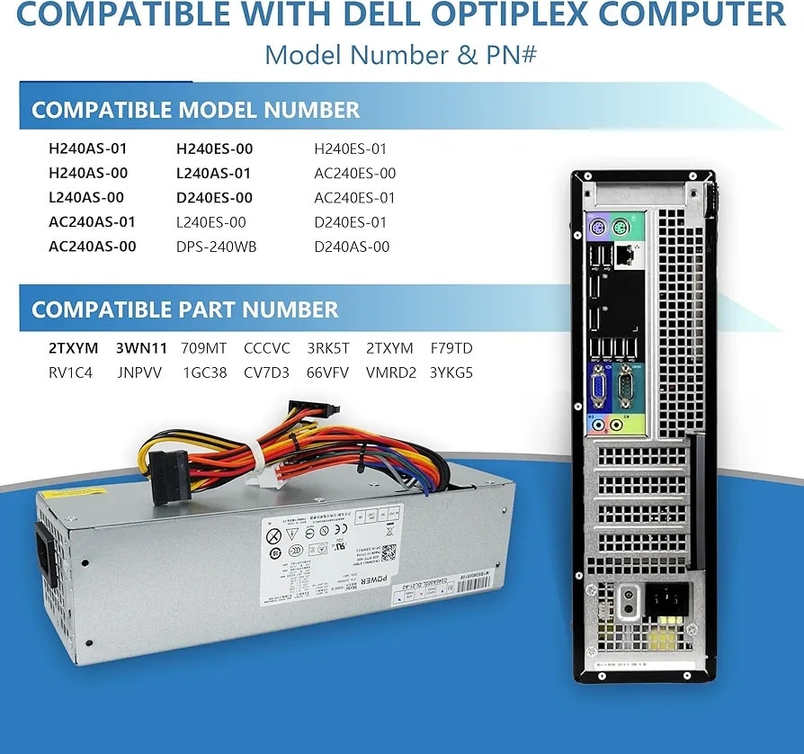 Fuente De Alimentación 240W Para Dell Optiplex 3010, 7010, 9010, 390, 790, 990 (SFF) - Modelo H240AS-00