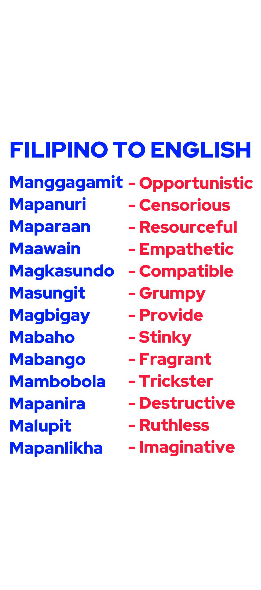 Useful Filipino to English... - Study With Princess | Facebook
