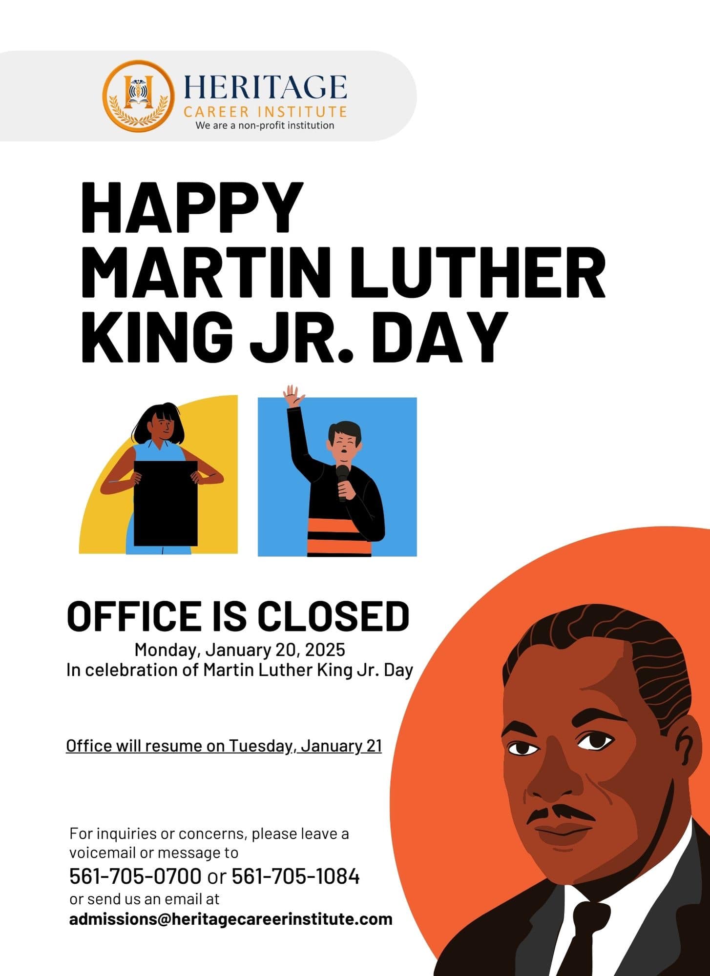 Heritage - Happy Martin Luther King Jr. Day! ANNOUNCEMENT: The School ...