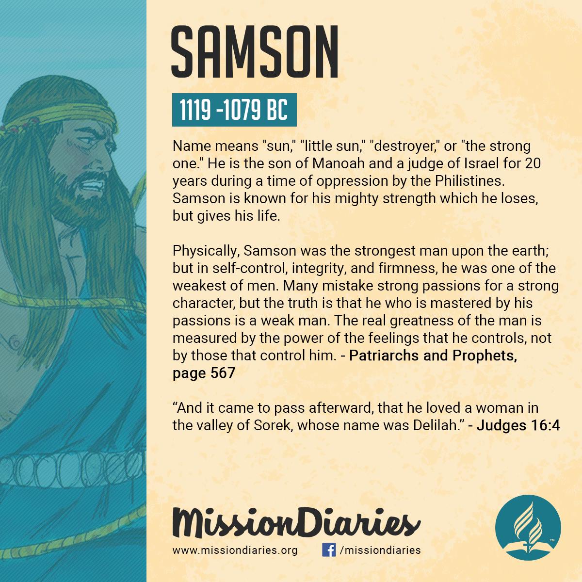 Mission Diaries - Bible Character Series: SAMSON Name... | Facebook