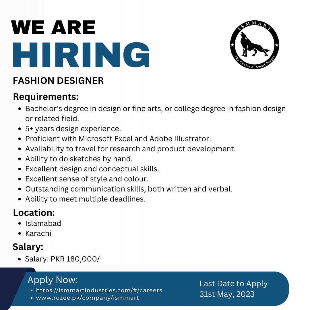 Fashion designer job opportunity available
