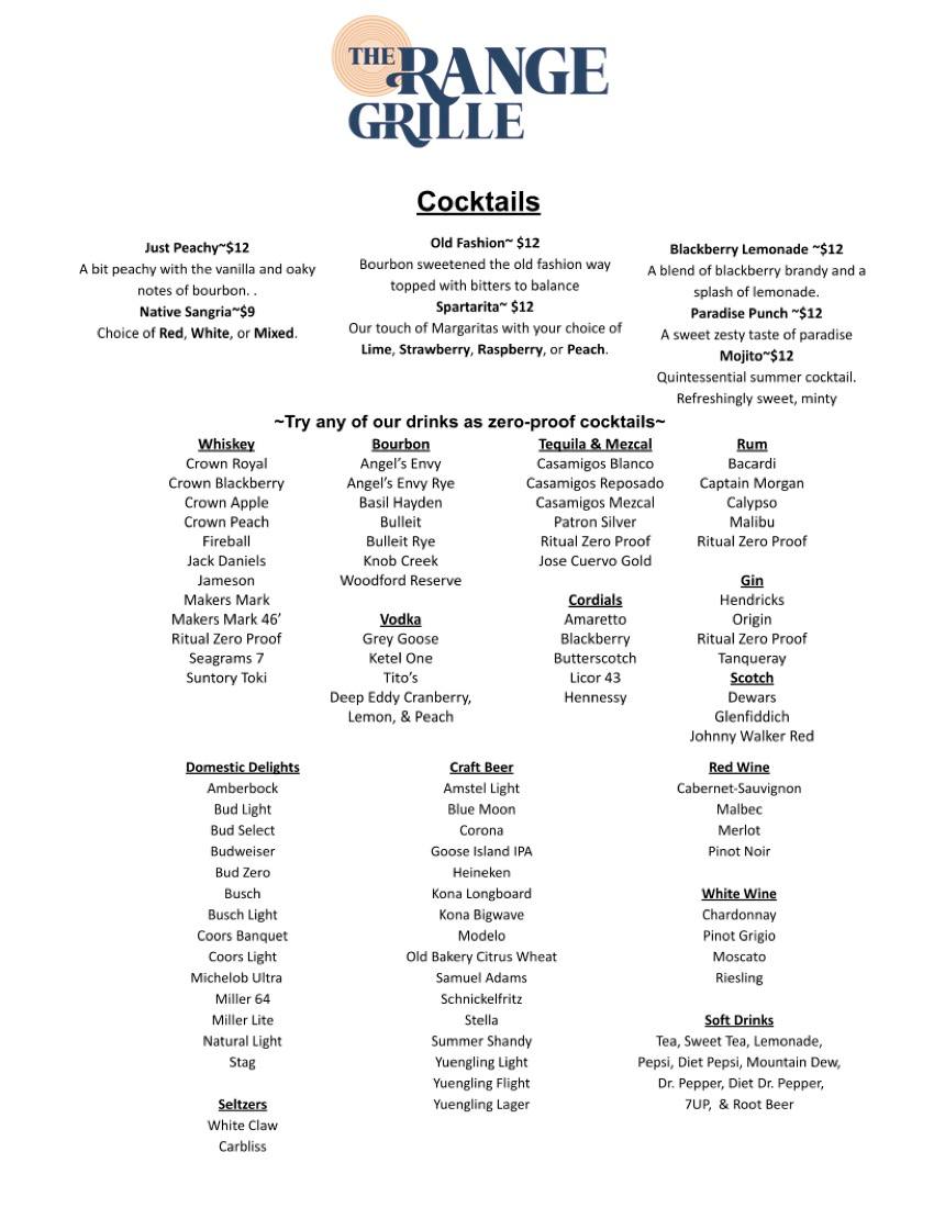 Updated Menu as of 8/22/2025 - The Range Grille | Facebook