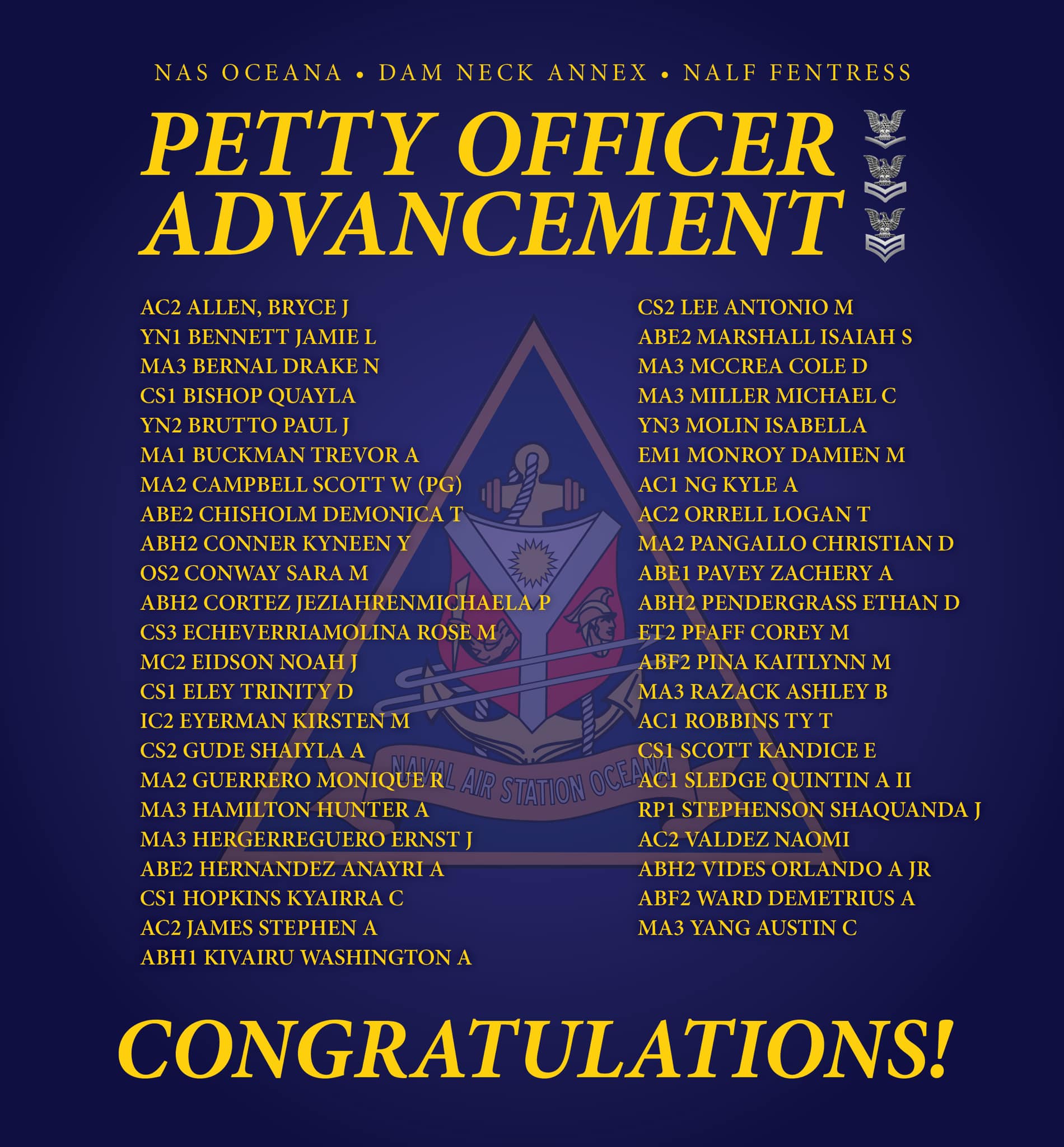 Congratulations to our newly... - Naval Air Station Oceana