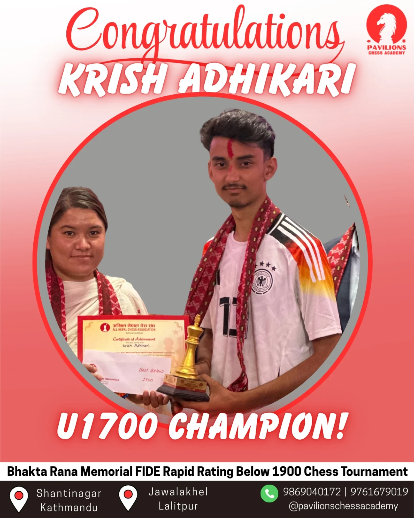 Pavilions - Congratulations Krish Adhikari 🎉 U1700 Champion at the ...