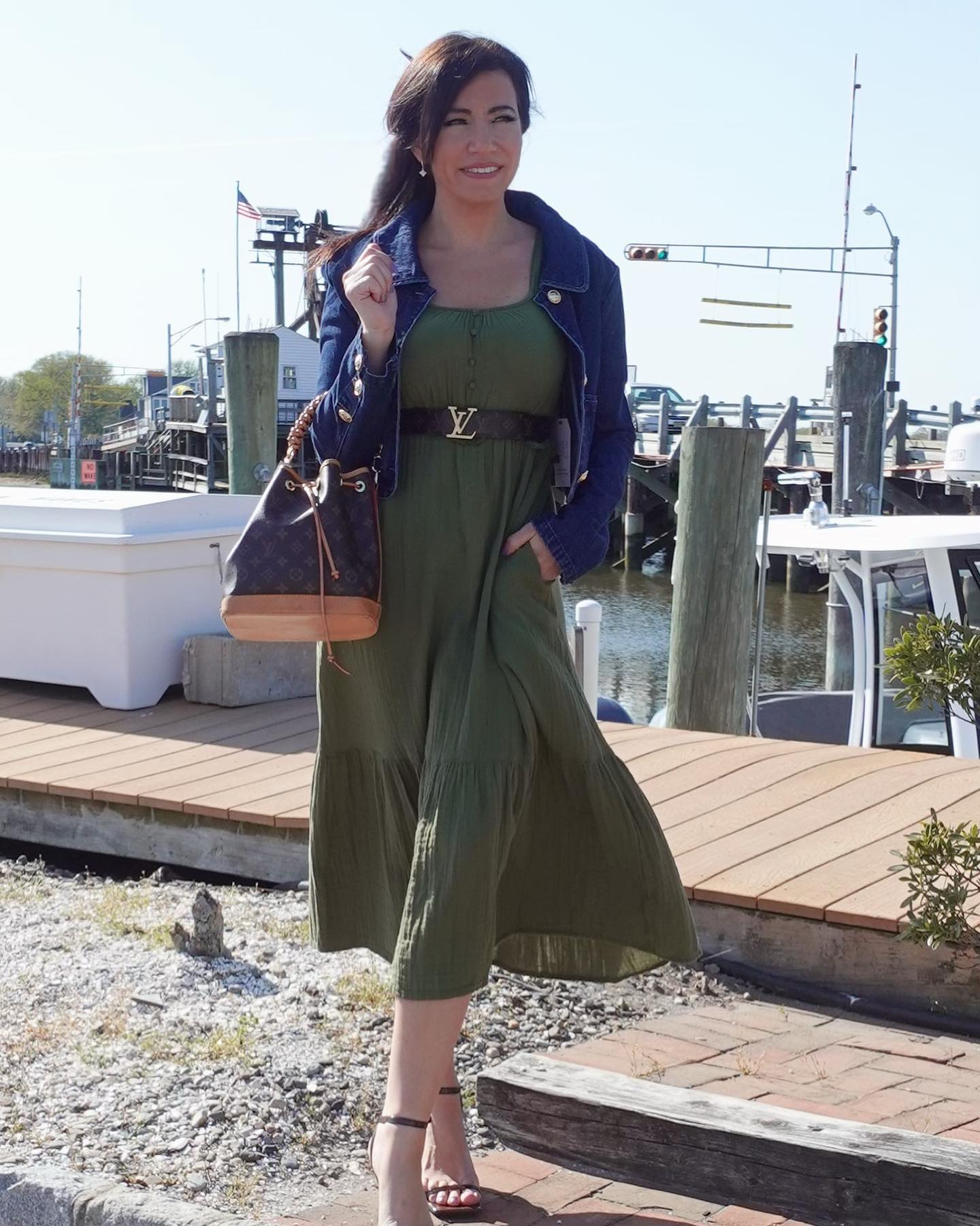 jean midi dress Montsand DENIM BLUE CORSET puff sleeves Partywear dresses Adeline crochet cotton beach Primary colour:Green