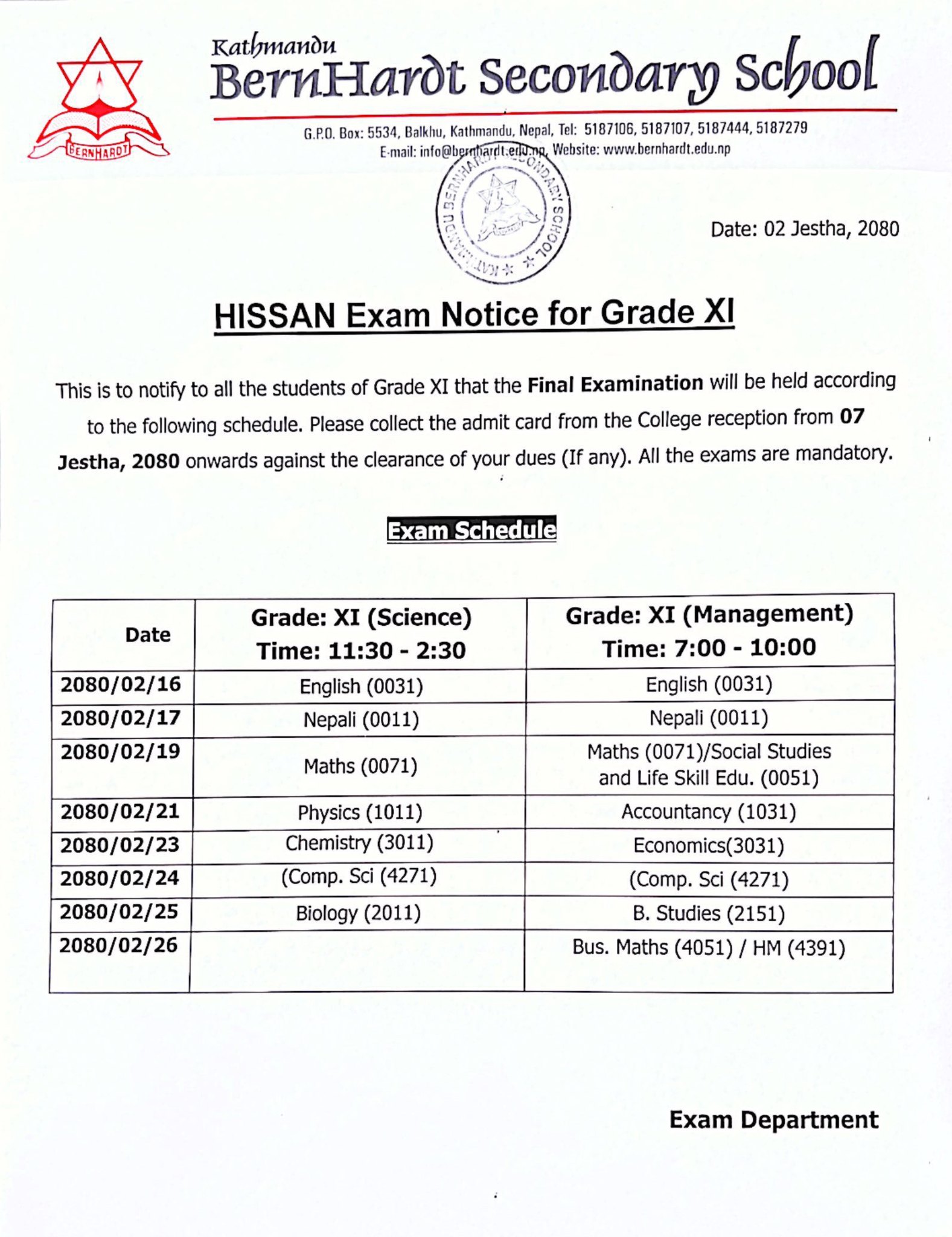 HISSAN... - Kathmandu BernHardt Secondary School & College | Facebook