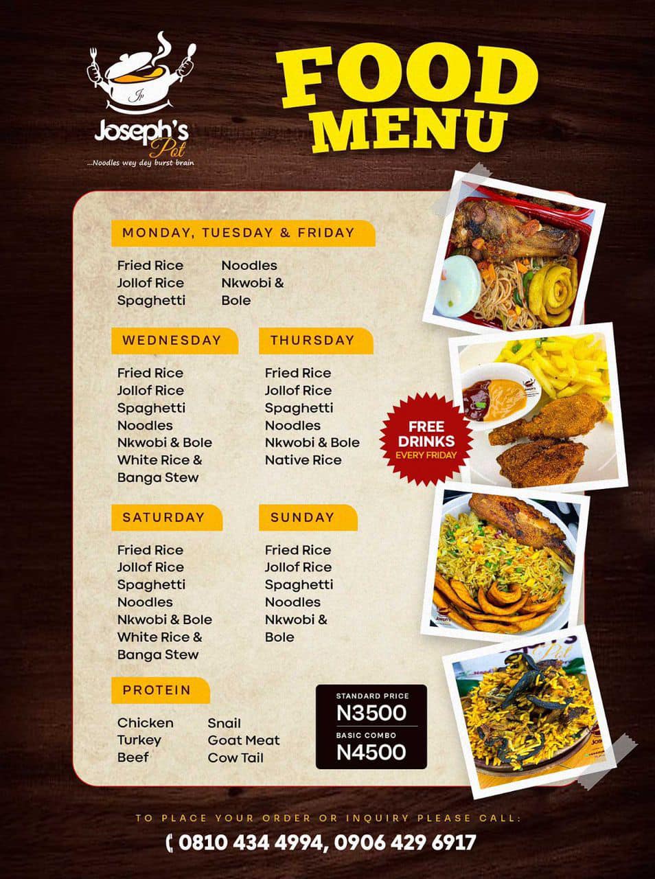 Joseph's Pot - Here is our basic food menu and... | Facebook