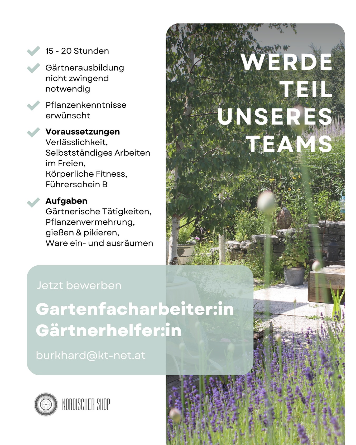 Unser Nordischer Garten Team sucht DRINGEND Unterstützung! 😊 Gärtner oder Gärtnerin - nicht zwingend, aber Pflanzenkenntnisse erwünscht (heimische Pflanzen, Wildkräuter) 🌱 ca. 15