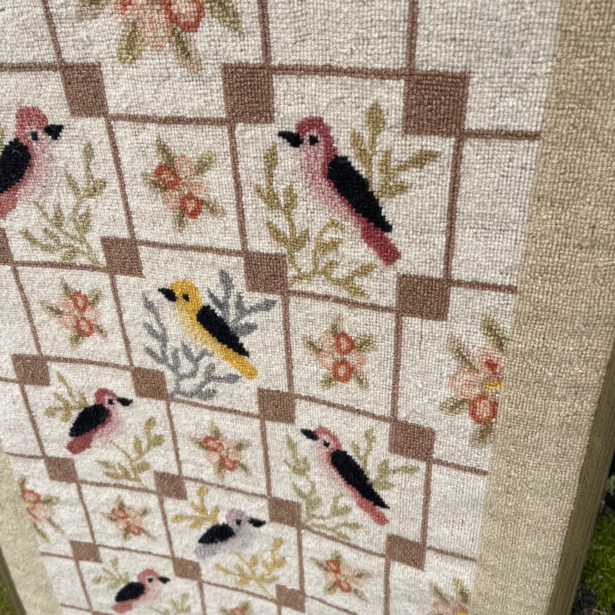 🕊️ Vintage Framed Needlepoint Tapestry – Birds & Floral Pattern – Soft ...
