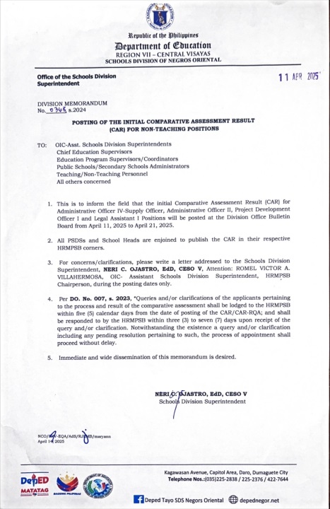 DepEd - 👇👇👇 Posting of the Initial Comparative Assessment Result (CAR ...
