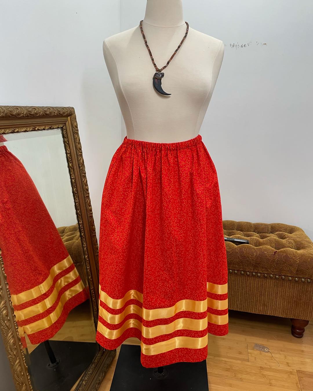 Indigenous ribbon skirt with detachable jingles