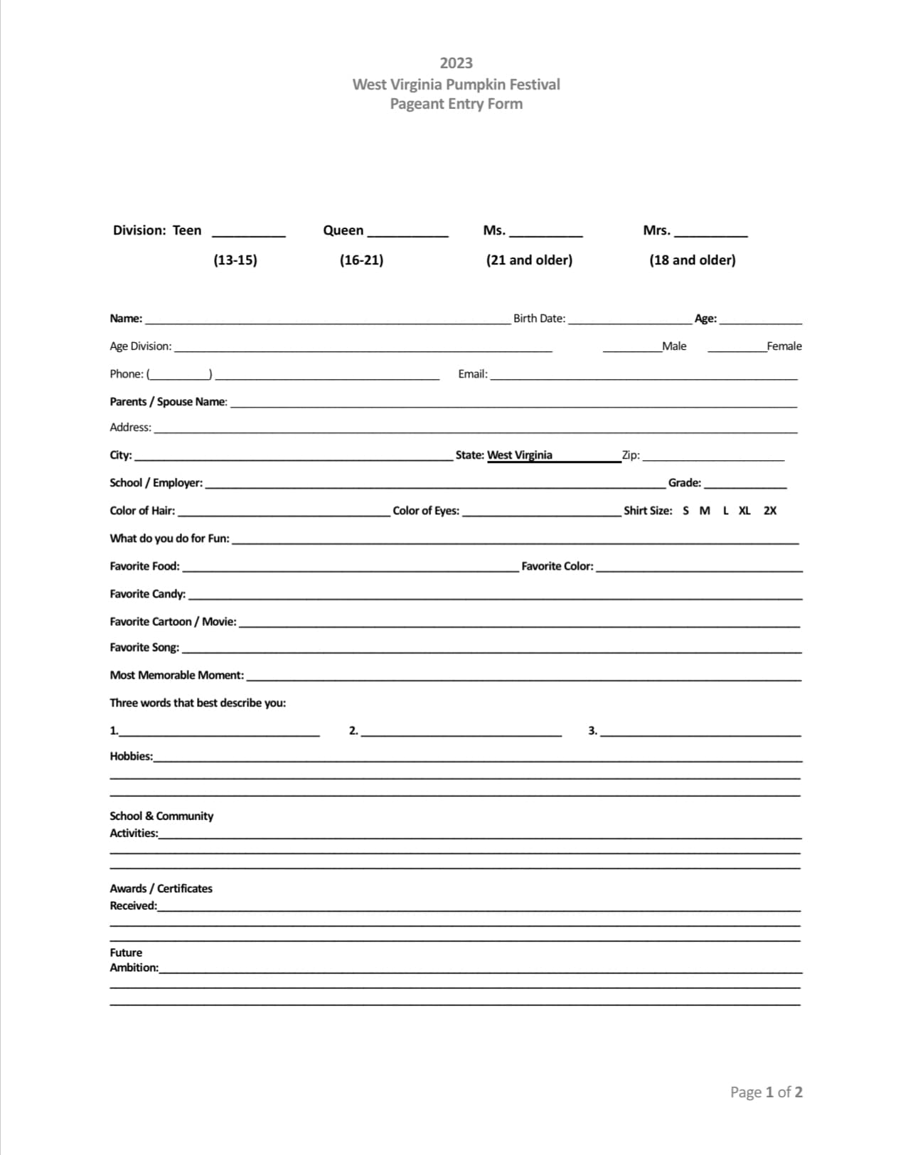 Applications for the 2023... - West Virginia Pumpkin Festival