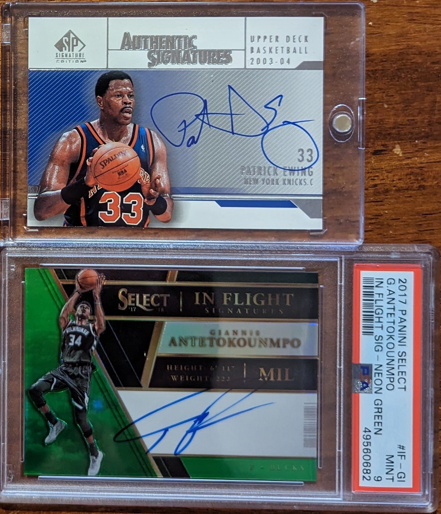 Adding Patrick Ewing and Giannis auto cards to NBA collection