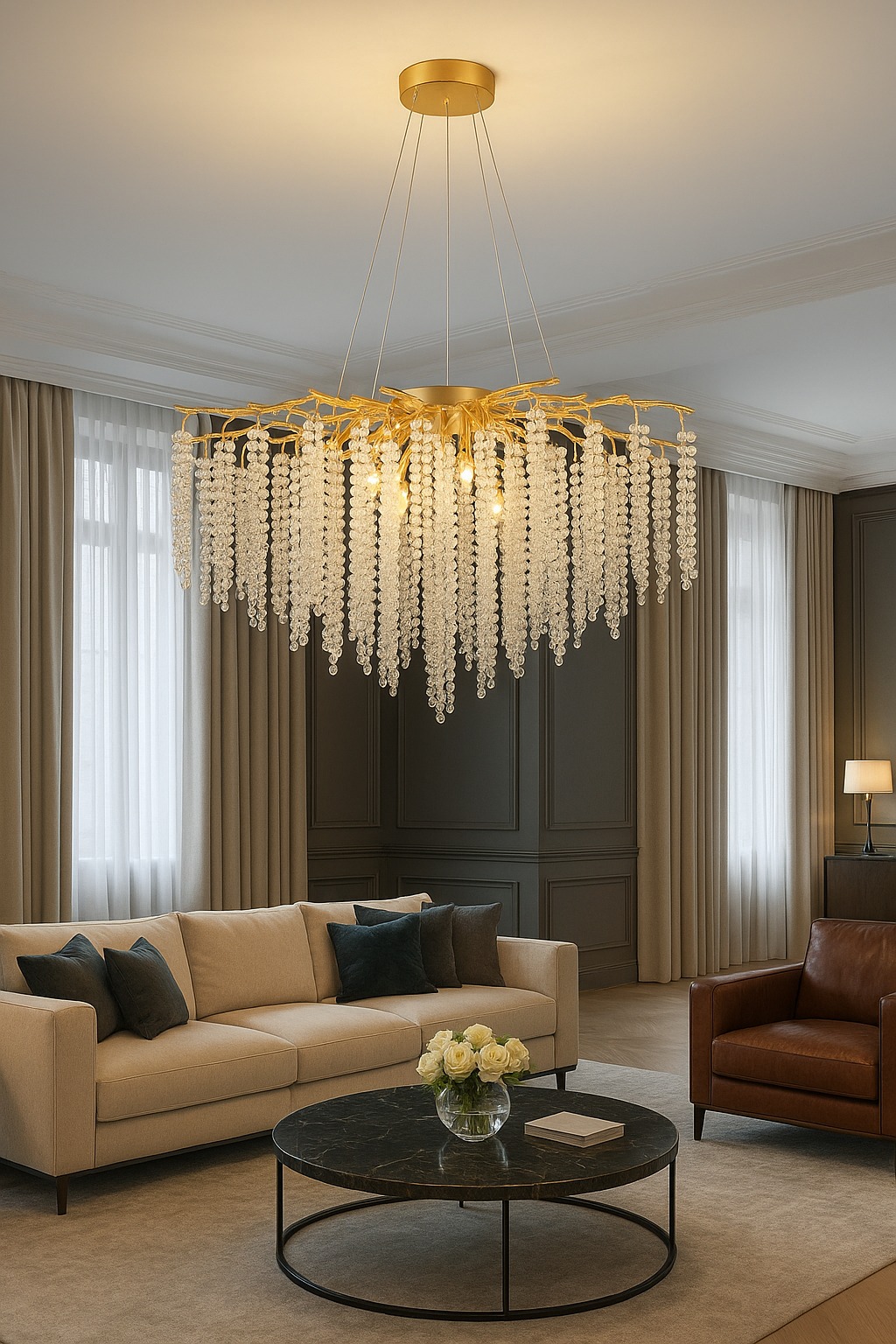 Clic - 🌟 Lustre Cascade Cristal – Élégance Naturelle 🌟 Inspiré par la ...