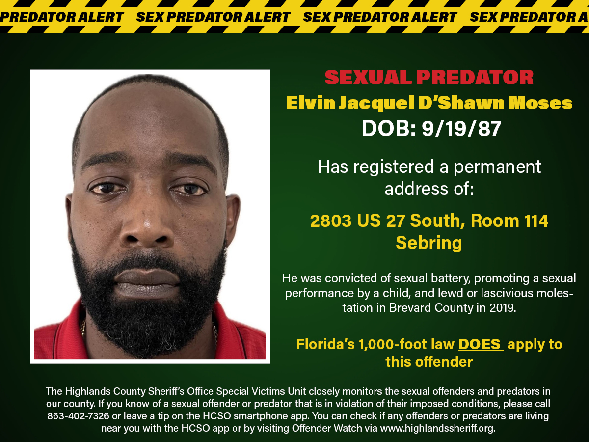 SEXUAL PREDATOR ADDRESS CHANGE SEXUAL PREDATOR Elvin Jacquel D’Shawn ...