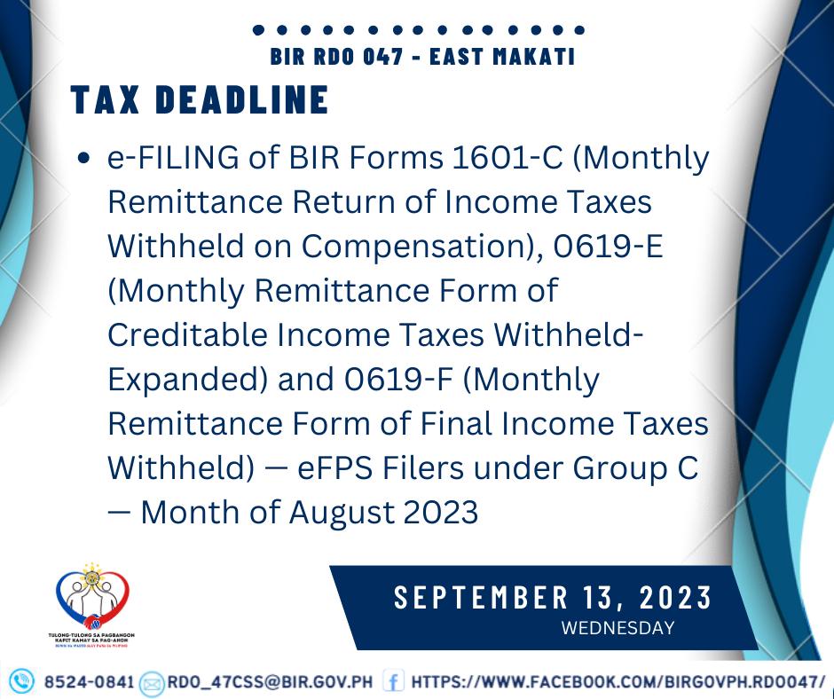 BIR Revenue District Office 047 - East Makati - NOTICE: 🎯 BIR Tax ...
