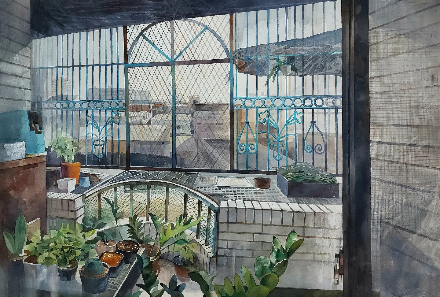 至軒 - 《窗之形-虛無之花》2023 水彩 115 x 78 cm 一個日常的視角，卻有著蠻有趣的畫面，鐵窗花配上植物，看似存在的景象卻不 ...