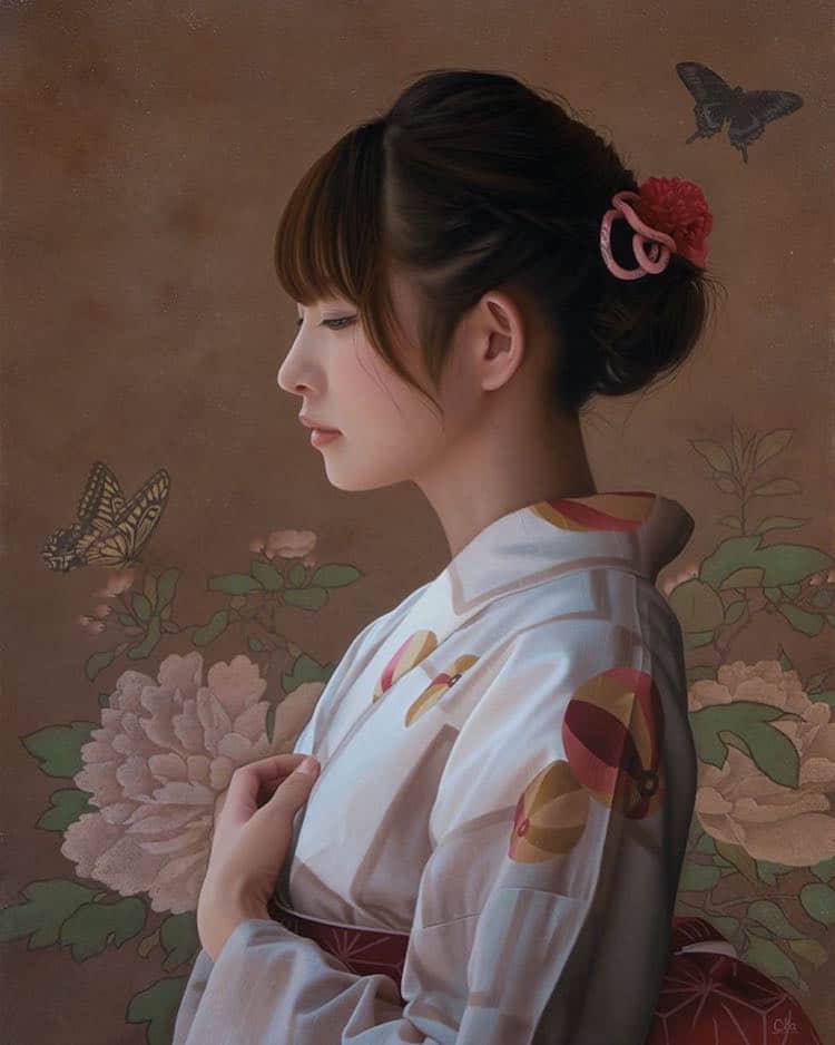 A photorealistic oil painting, completed in 2018, by Oka Yasutomo