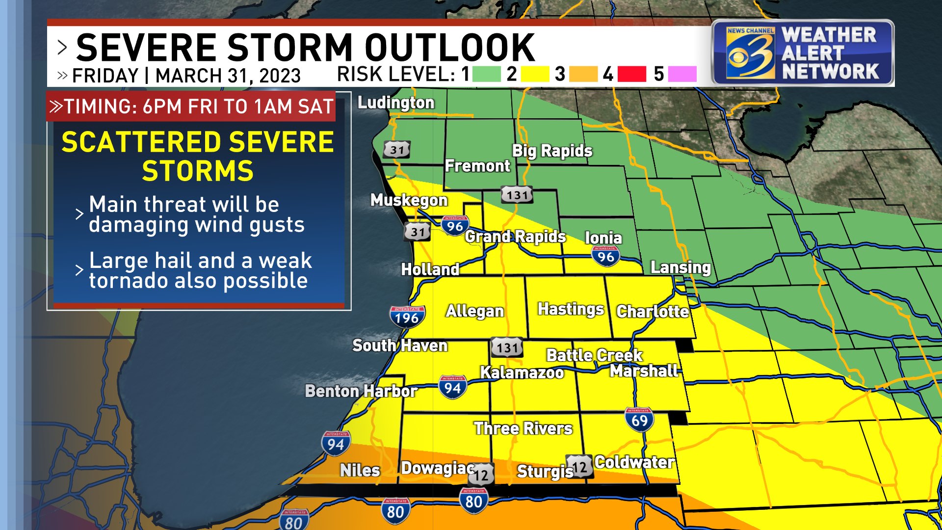 The Storm Prediction Center has most of West Michigan highlighted