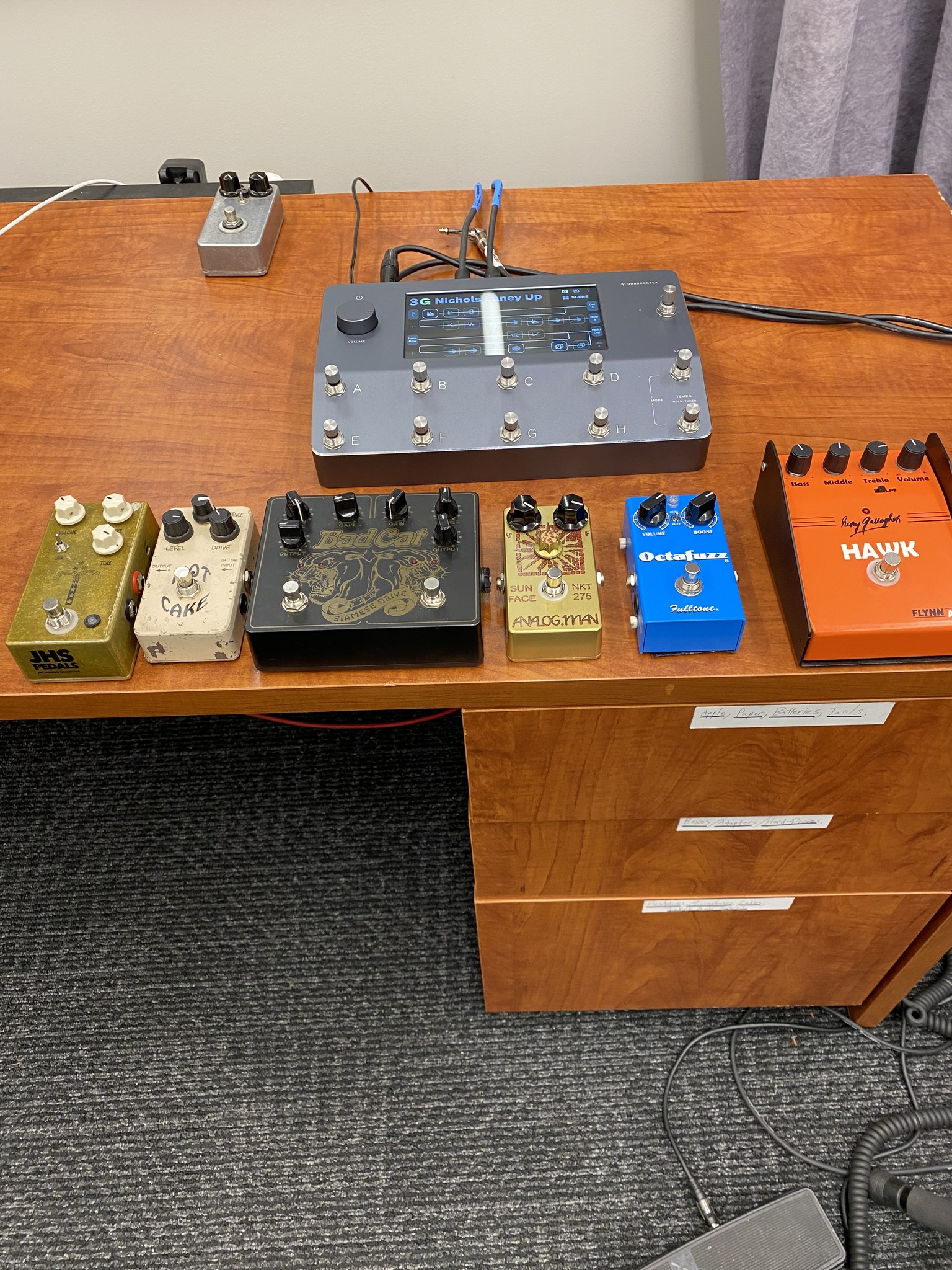 Some Roger Mayer pedals: •Octavia •Stone fuzz •Mongoose fuzz •Axis